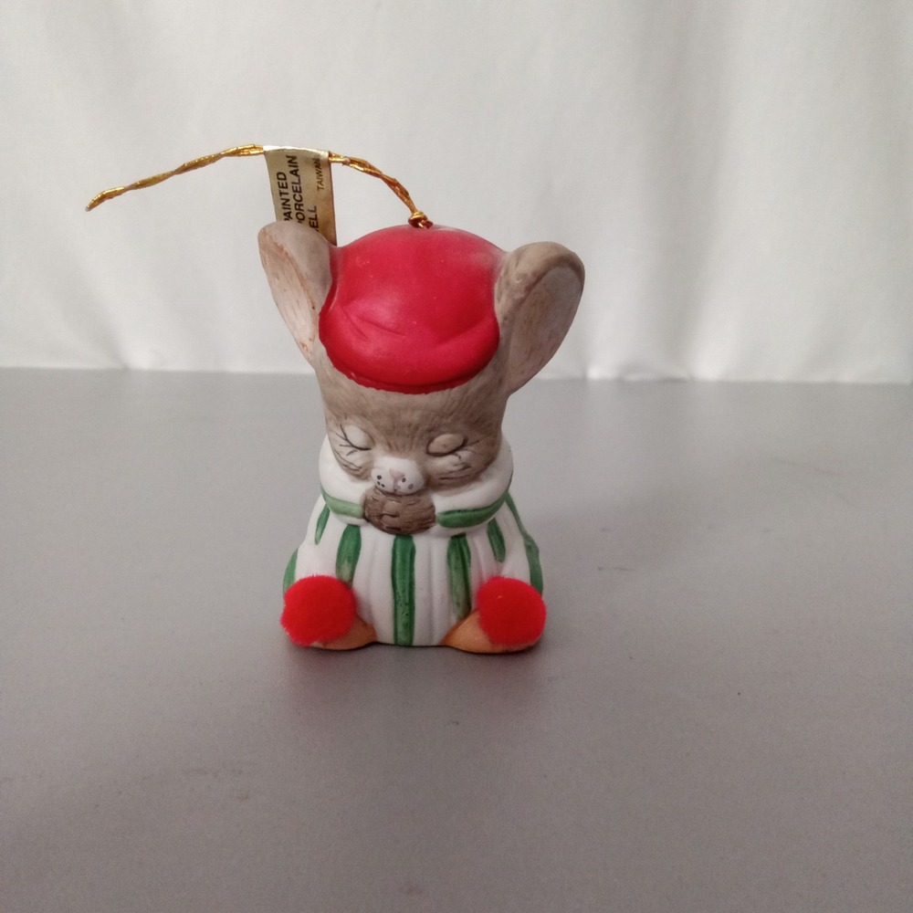 Jasco Lil Chimers Mouse Figurine Bell Vintage Bisque Porcelain Christmas Decor